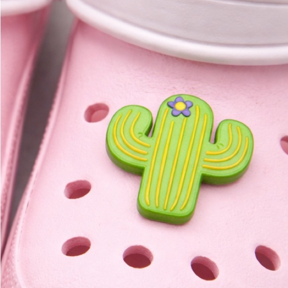 Crocs Jibbitz Green Cactus With Flower Shoe Charm NWT